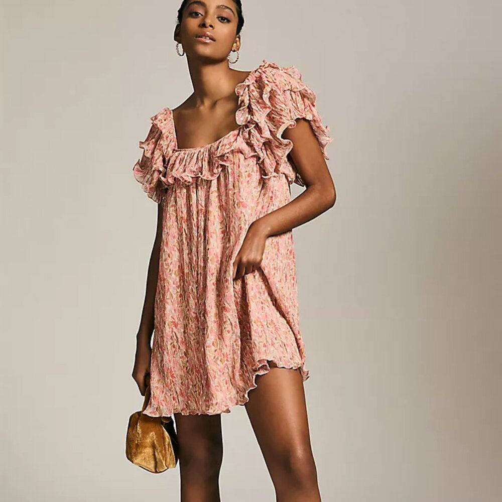 Anthropologie Let Me Be Ruffled Square Neck Dress L